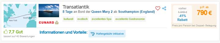 Kreuzfahrt London Nach New York 8 Tage Transatlantik Mit Cunard Queen Mary 2 Nur 790