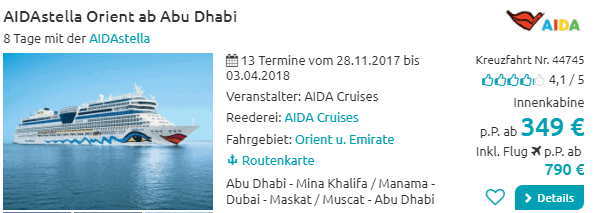 Last Minute Aida 7 e Orientkreuzfahrt Mit Aidastella Nur 429