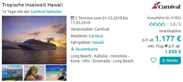 Hawaii Kreuzfahrt Ab Kalifornien 15 e Mit Der Carnival Splendor Nur 1 097 Mit Flug Nur 1 743