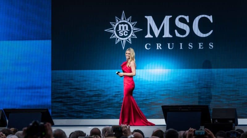 Michelle Hunziker moderiert die Taufe der MSC Grandiose am 9. November 2019 in Hamburg Foto: Ivan Sarfatti)