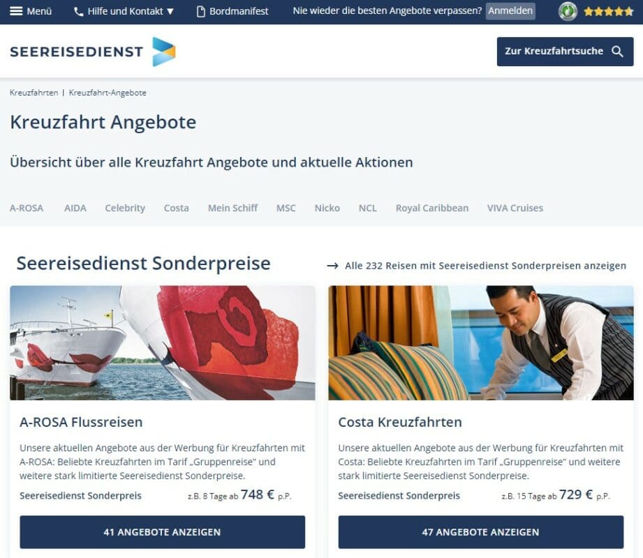 Screenshot von Seereisedienst.de