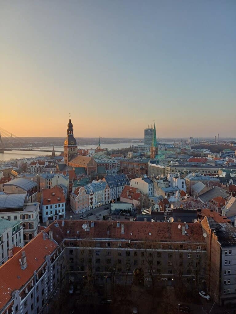 scenic view of old riga at sunset